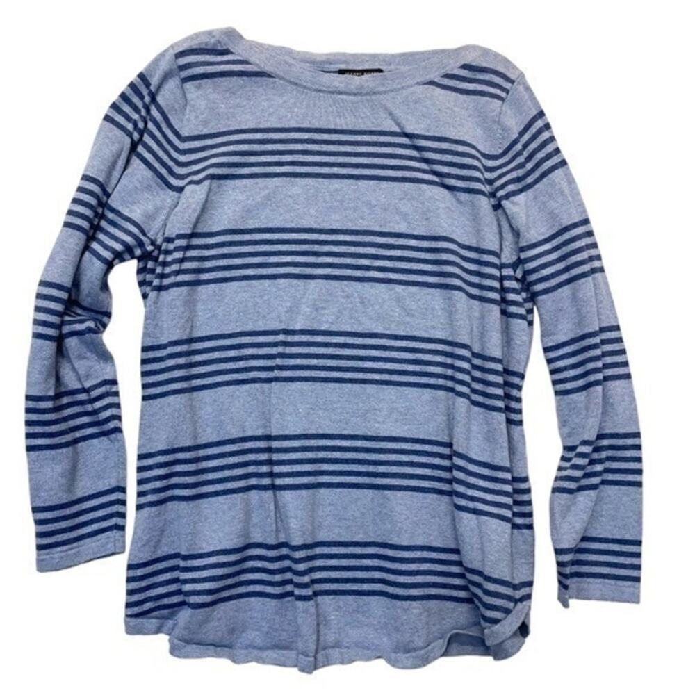 Striped Sweater Top Women’s Size 1X navy light blue stripes cotton long sleeve